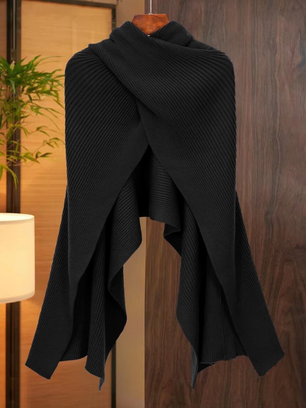 Black Casual Women's Unlined Batwing Cowl Neck Asymmetrical Micro Crop Pullovers - Picture 3 of 7